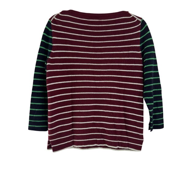 J. Crew Womens Burgundy/Green Cashmere 3/4 Sleeve Striped Round Neck Size S - Picture 2 of 7